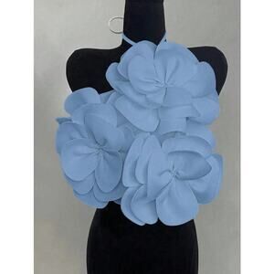 Blue Layered Blossom Halter Top – Artistic Textured Petal Design, Size XL